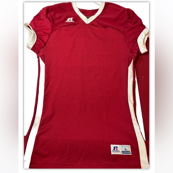 RUSSELL sporty spice SHIRT DRESS athletic burgundy White Stripes Short Sleeve Lg - Picture 1 of 16